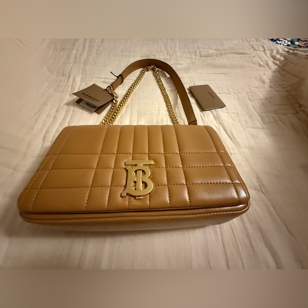 Burberry Tan Leather Shoulder Bag with Gold Chain